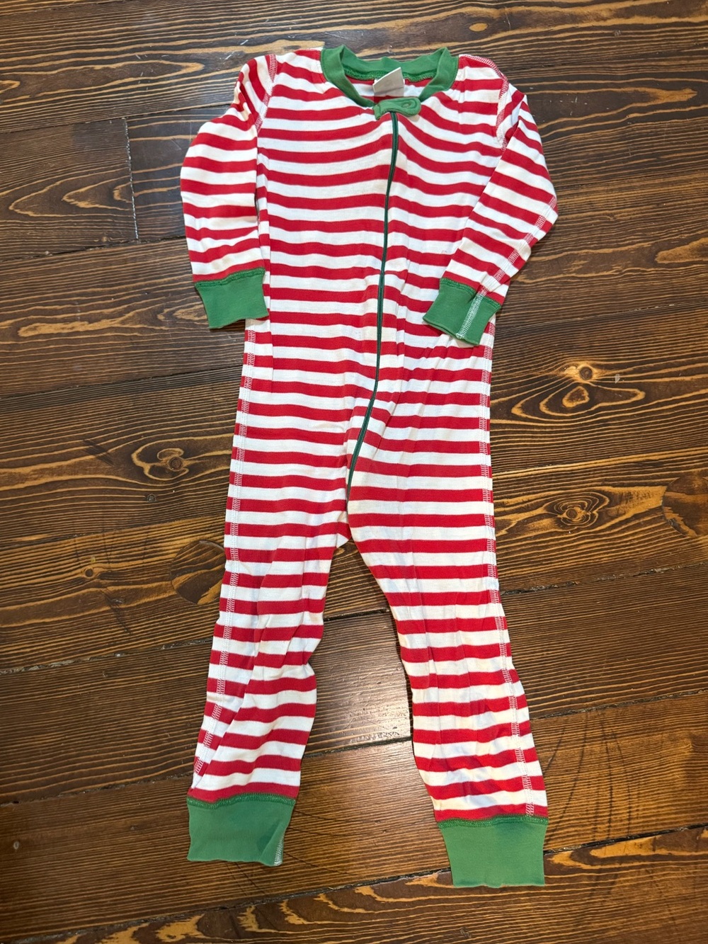 Hanna Andersson Red & White Stripe One-Piece Pajamas with Green Trim - Christmas